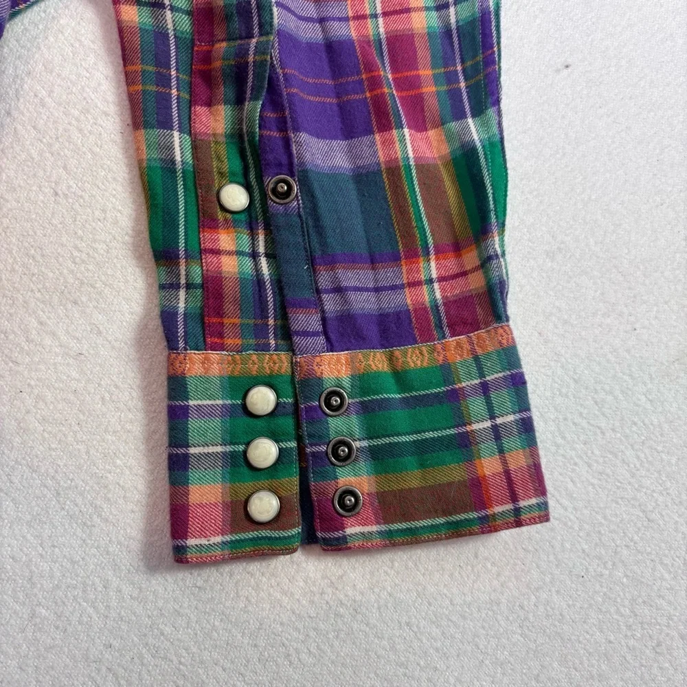 Vintage Polo Ralph Lauren Purple Plaid Pearl Snap Western Cowboy Shirt L Ranch